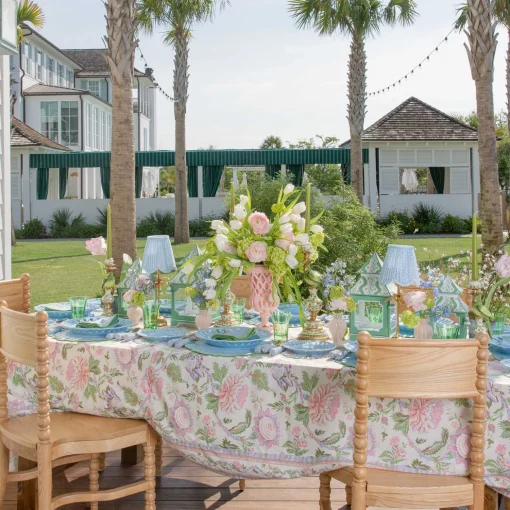 Mrs. Alice Pink Peony Tablecloth< Summer Table Linen | Tablecloths