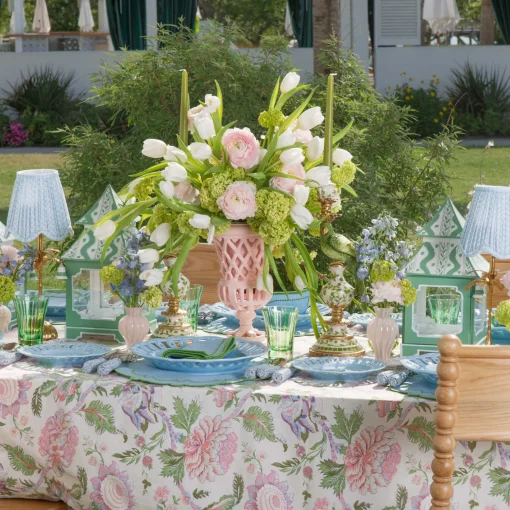 Mrs. Alice Pink Peony Tablecloth< Summer Table Linen | Tablecloths