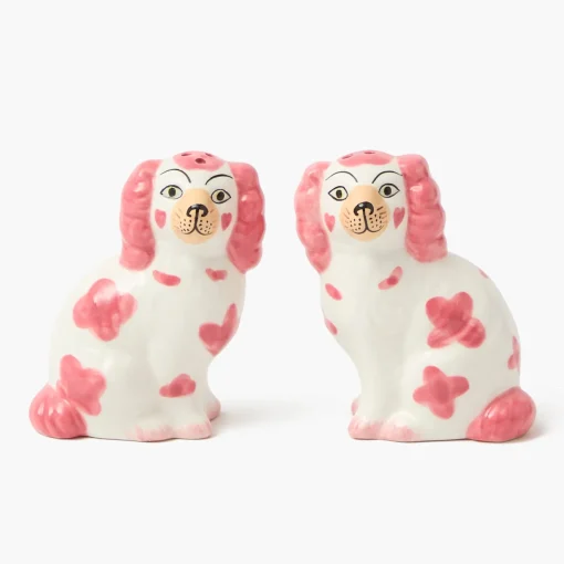 Mrs. Alice Pink Staffordshire Dog Salt & Pepper Shakers< Summer Crockery