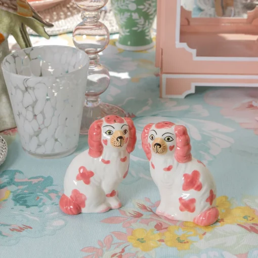 Mrs. Alice Pink Staffordshire Dog Salt & Pepper Shakers< Summer Crockery