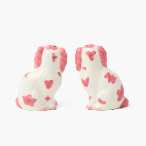 Mrs. Alice Pink Staffordshire Dog Salt & Pepper Shakers< Summer Crockery