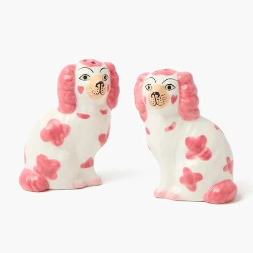 Mrs. Alice Pink Staffordshire Dog Salt & Pepper Shakers< Summer Crockery