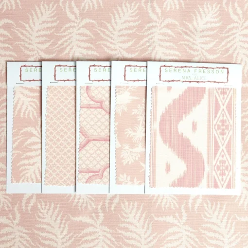 Mrs. Alice Pink Trailing Ferns Fabric< Serena Fresson Fabrics