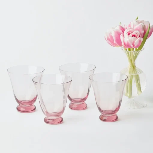 Mrs. Alice Pink Tulip Water Glasses (Set of 4)< Glasses