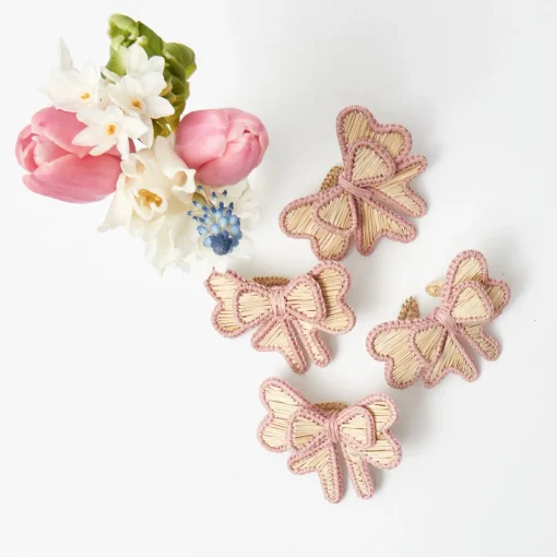 Mrs. Alice Pink Wicker Napkin Bow (Set of 4)< Napkin Rings & Bows