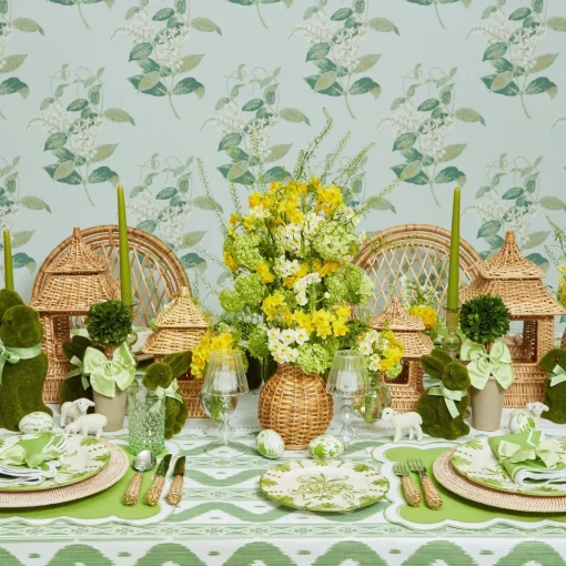 Mrs. Alice Potted Boxwood Ball with Green Bow (Pair)< Spring Decorations