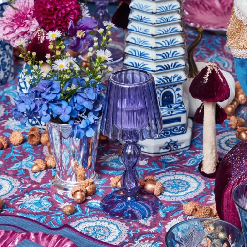 Mrs. Alice Purple Glass Lantern Tea Light Holder (Pair) - 18cm< Candle Holders | Tea Light Lanterns