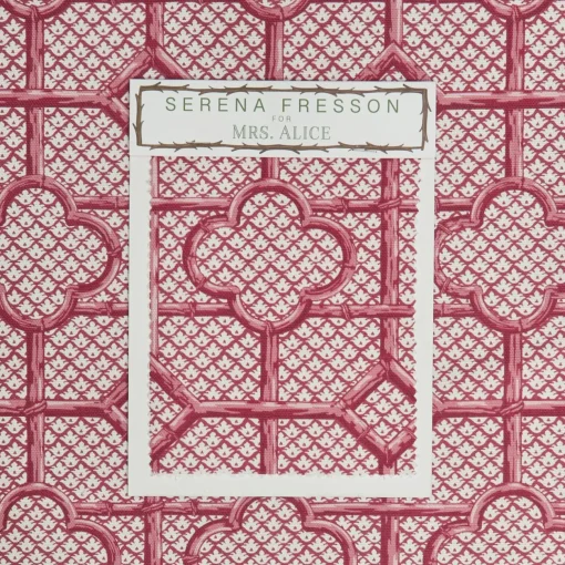 Mrs. Alice Raspberry Pink Bamboo Trellis Fabric< Serena Fresson Fabrics
