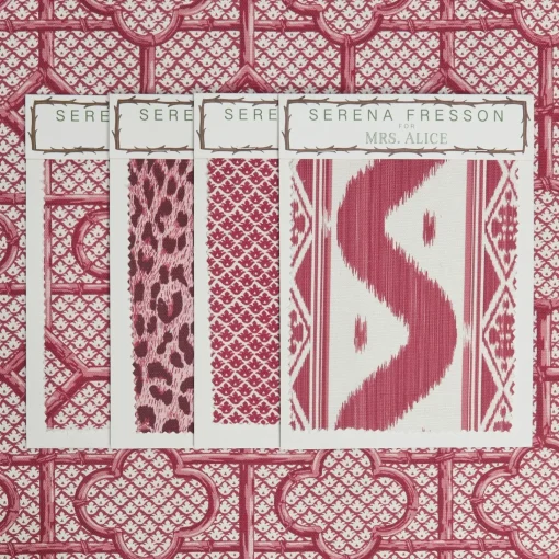 Mrs. Alice Raspberry Pink Bamboo Trellis Fabric< Serena Fresson Fabrics