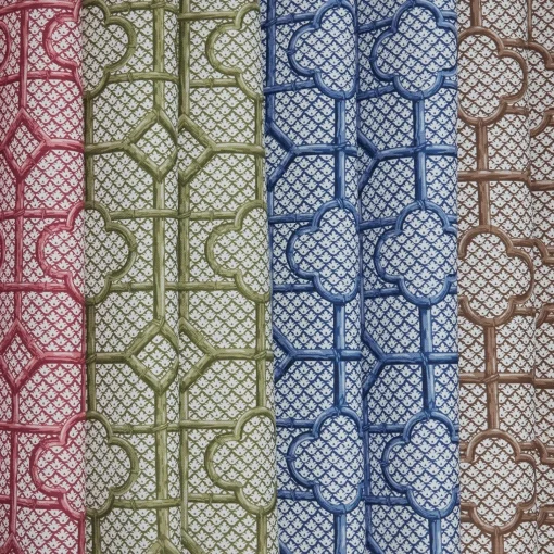 Mrs. Alice Raspberry Pink Bamboo Trellis Fabric< Serena Fresson Fabrics