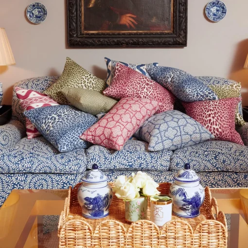 Mrs. Alice Raspberry Pink Bamboo Trellis Fabric< Serena Fresson Fabrics