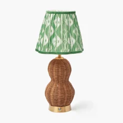 Mrs. Alice Rattan Bardot Rechargeable Lamp with Green Ikat Shade (18cm)< Rechargeable Table Lamps