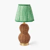 Mrs. Alice Rattan Bardot Rechargeable Lamp with Green Lotus Shade (18cm)< Rechargeable Table Lamps