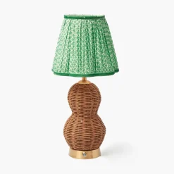 Mrs. Alice Rattan Bardot Rechargeable Lamp with Green Lotus Shade (18cm)< Rechargeable Table Lamps
