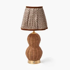 Mrs. Alice Rattan Bardot Rechargeable Lamp with Chocolate Lotus Shade (18cm)< Rechargeable Table Lamps