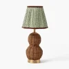 Mrs. Alice Rattan Bardot Rechargeable Lamp with Olive & Chocolate Lotus Shade (18cm)< Rechargeable Table Lamps