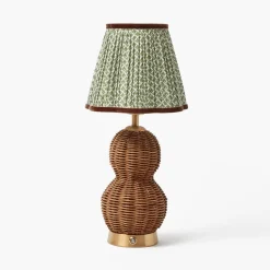 Mrs. Alice Rattan Bardot Rechargeable Lamp with Olive & Chocolate Lotus Shade (18cm)< Rechargeable Table Lamps