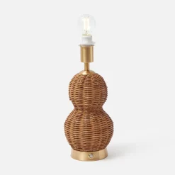 Mrs. Alice Rattan Bardot Rechargeable Lamp with Blue Ikat Shade (18cm)< Rechargeable Table Lamps