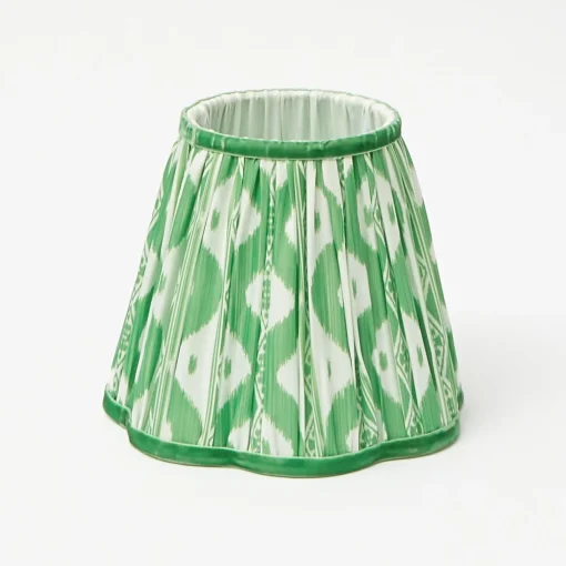 Mrs. Alice Rattan Bardot Rechargeable Lamp with Green Ikat Shade (18cm)< Rechargeable Table Lamps