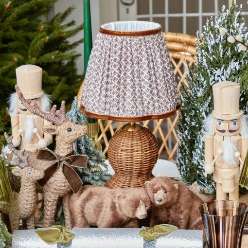 Mrs. Alice Rattan Bardot Rechargeable Lamp with Chocolate Lotus Shade (18cm)< Rechargeable Table Lamps