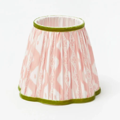 Mrs. Alice Rattan Bardot Rechargeable Lamp with Pink & Green Ikat Shade (18cm)< Rechargeable Table Lamps