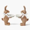 Mrs. Alice Rattan Ribboned Rabbit With Basket (Pair)< Spring Decorations