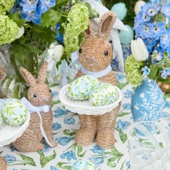 Mrs. Alice Rattan Ribboned Rabbit With Basket (Pair)< Spring Decorations