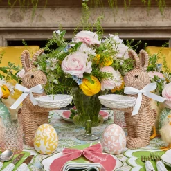 Mrs. Alice Rattan Ribboned Rabbit With Basket (Pair)< Spring Decorations