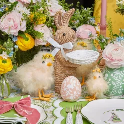 Mrs. Alice Rattan Ribboned Rabbit With Basket (Pair)< Spring Decorations