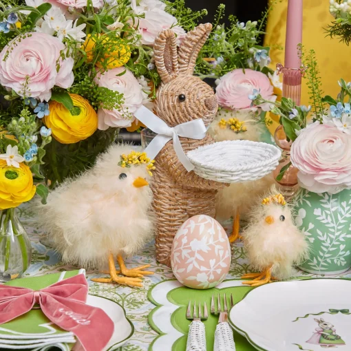 Mrs. Alice Rattan Ribboned Rabbit With Basket (Pair)< Spring Decorations