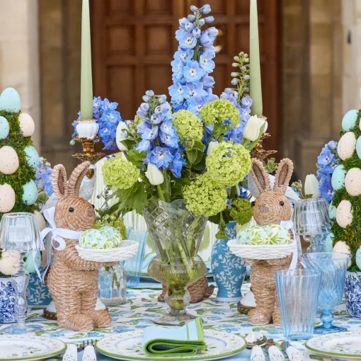 Mrs. Alice Rattan Ribboned Rabbit With Basket (Pair)< Spring Decorations