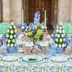 Mrs. Alice Rattan Ribboned Rabbit With Basket (Pair)< Spring Decorations
