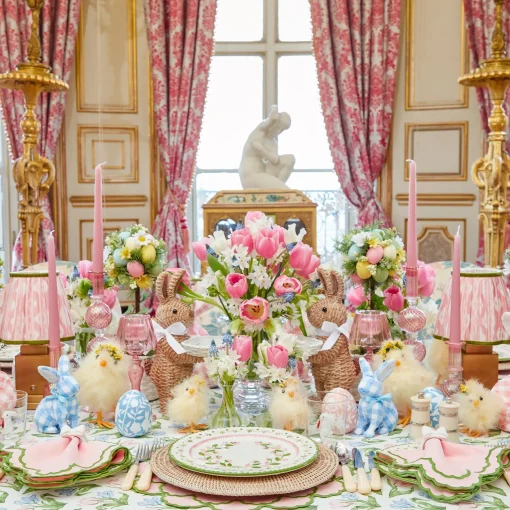 Mrs. Alice Rattan Ribboned Rabbit With Basket (Pair)< Spring Decorations