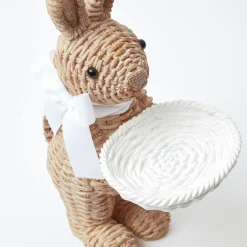 Mrs. Alice Rattan Ribboned Rabbit With Basket (Pair)< Spring Decorations