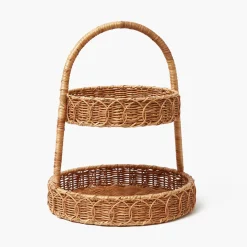 Mrs. Alice Rattan Two Tiered Stand< For The Hostess | For The Rattan Lover