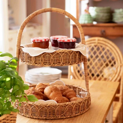 Mrs. Alice Rattan Two Tiered Stand< For The Hostess | For The Rattan Lover