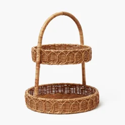 Mrs. Alice Rattan Two Tiered Stand< For The Hostess | For The Rattan Lover