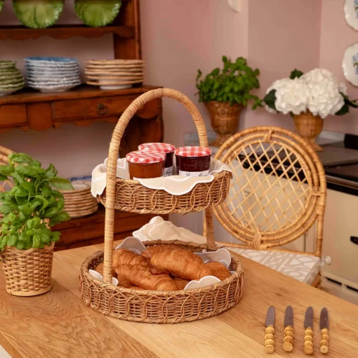 Mrs. Alice Rattan Two Tiered Stand< For The Hostess | For The Rattan Lover