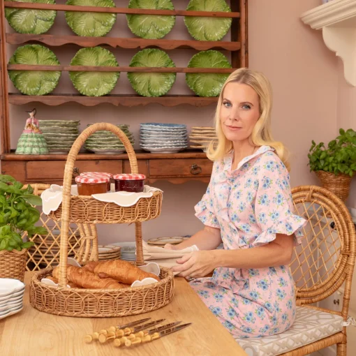 Mrs. Alice Rattan Two Tiered Stand< For The Hostess | For The Rattan Lover