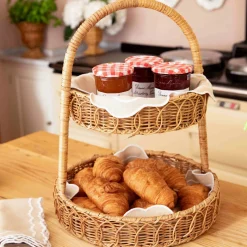 Mrs. Alice Rattan Two Tiered Stand< For The Hostess | For The Rattan Lover