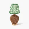 Mrs. Alice Rattan Ursula Rechargeable Lamp with Green Ikat Shade (18cm)< Rechargeable Table Lamps