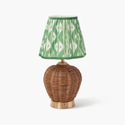 Mrs. Alice Rattan Ursula Rechargeable Lamp with Green Ikat Shade (18cm)< Rechargeable Table Lamps