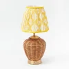 Mrs. Alice Rattan Ursula Rechargeable Lamp with Yellow Ikat Shade (18cm)< Rechargeable Table Lamps
