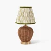 Mrs. Alice Rattan Ursula Rechargeable Lamp with Putty & Green Ikat Shade (18cm)< Rechargeable Table Lamps | Summer Lighting