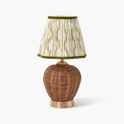 Mrs. Alice Rattan Ursula Rechargeable Lamp with Putty & Green Ikat Shade (18cm)< Rechargeable Table Lamps | Summer Lighting