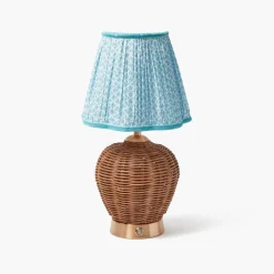 Mrs. Alice Rattan Ursula Rechargeable Lamp with Soft Blue Lotus Shade (18cm)< Rechargeable Table Lamps