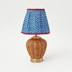 Mrs. Alice Rattan Ursula Rechargeable Lamp with Cobalt & Red Lotus Shade (18cm)< Rechargeable Table Lamps