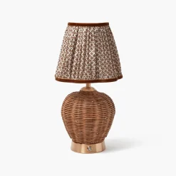 Mrs. Alice Rattan Ursula Rechargeable Lamp with Chocolate Lotus Shade (18cm)< Rechargeable Table Lamps