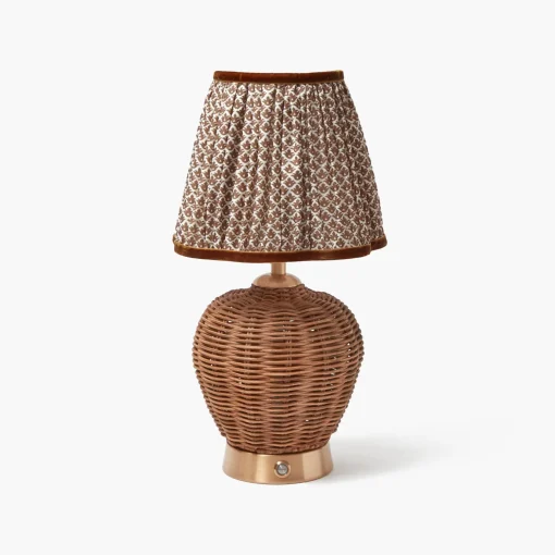 Mrs. Alice Rattan Ursula Rechargeable Lamp with Chocolate Lotus Shade (18cm)< Rechargeable Table Lamps