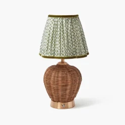 Mrs. Alice Rattan Ursula Rechargeable Lamp with Olive Lotus Shade (18cm)< Rechargeable Table Lamps | Summer Lighting